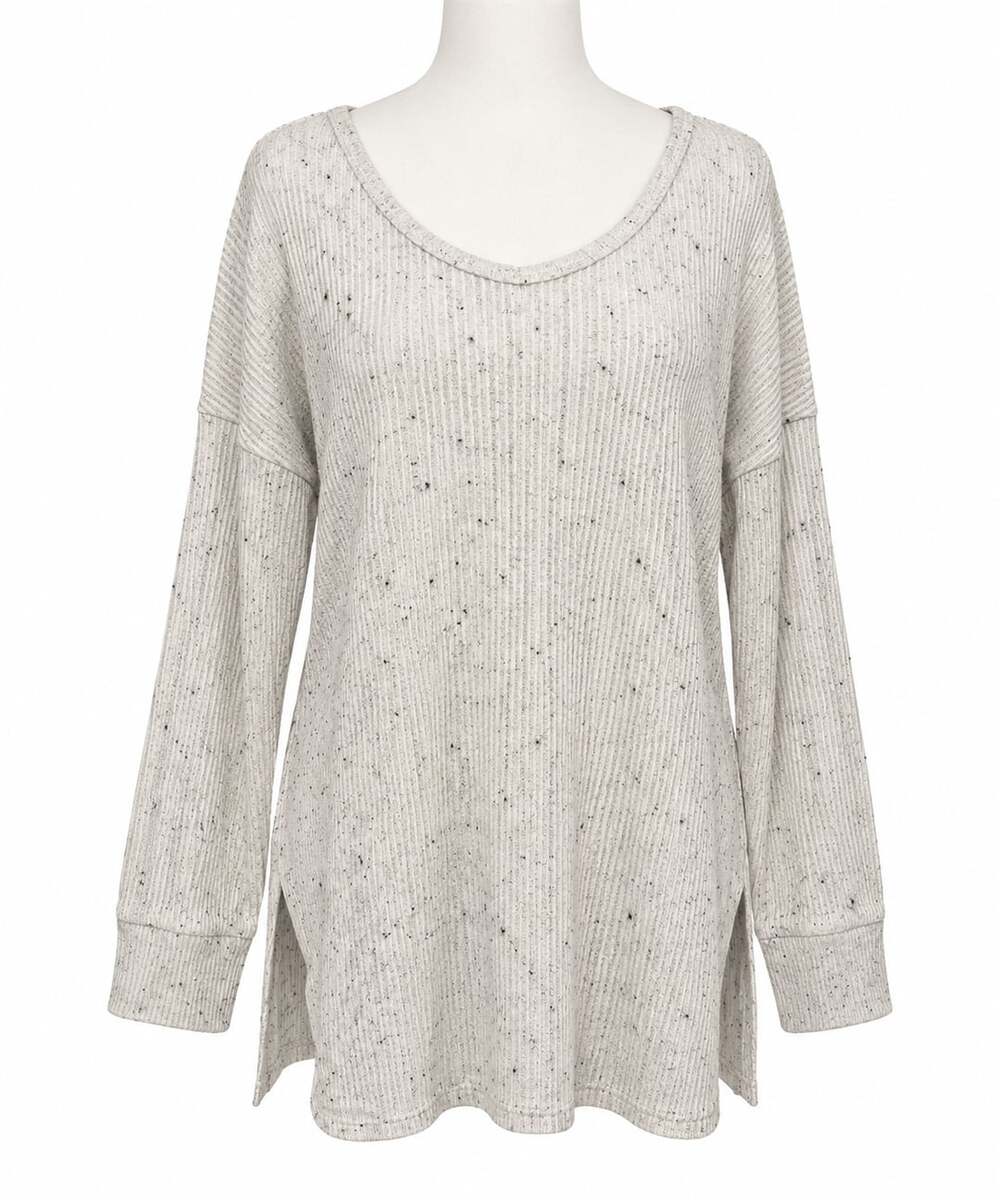 American Eagle Womens Speckled Ribbed Knit Sweater Cream Flecked Oversized Tunic